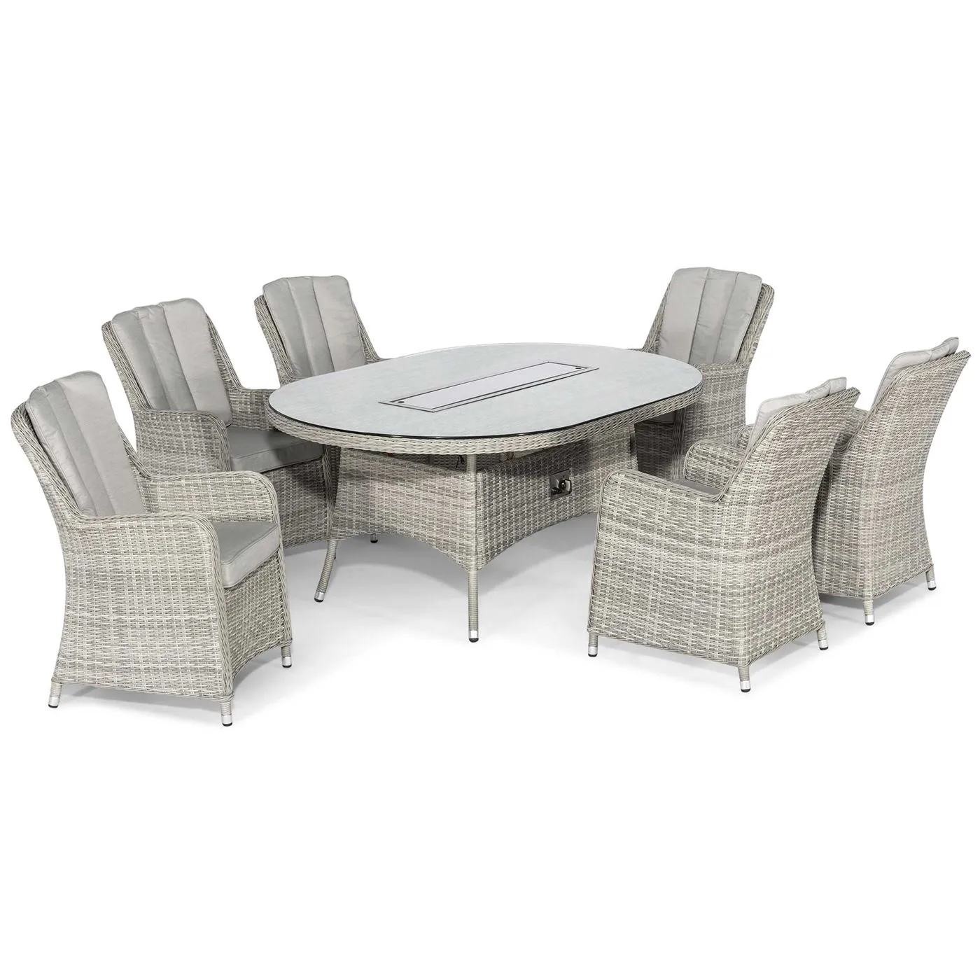 Hathaway 6 Seat Oval Garden Dining Set in Light Grey Weave and Grey Fabric