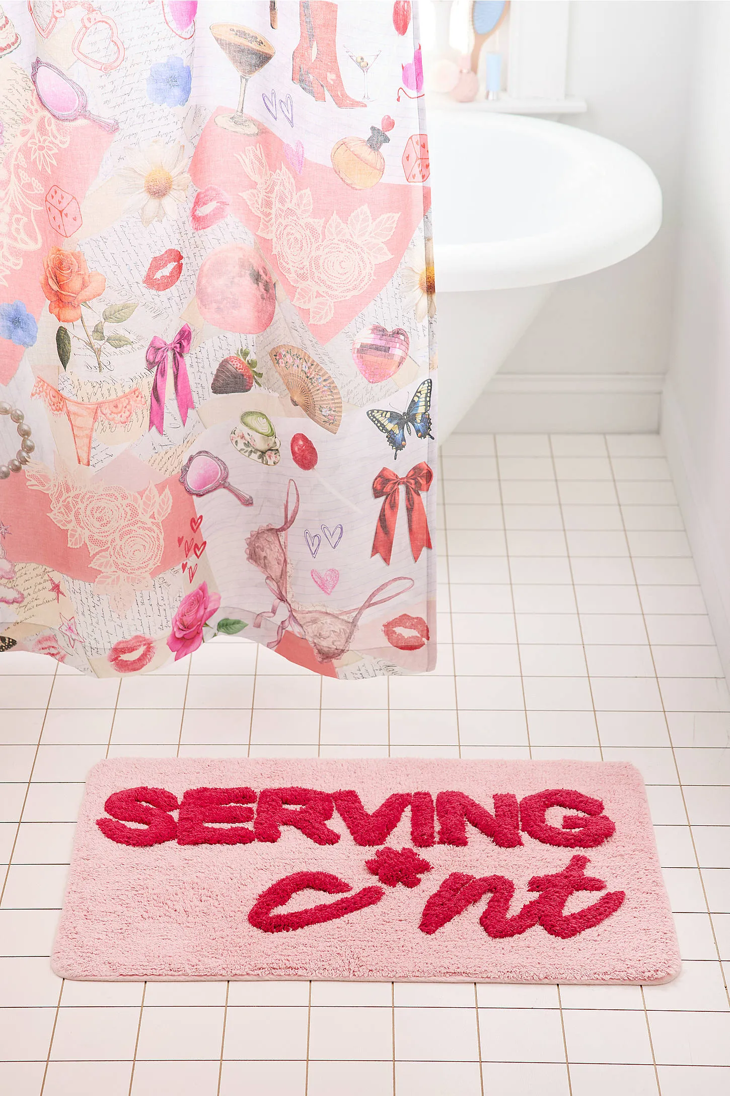 Pink & Red Serving C*nt Bath Mat - Pink