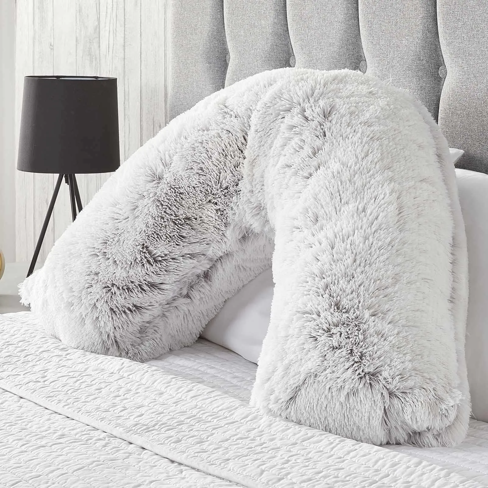 OHS V Shape Pillow Cushion Shaggy Neck Shoulder Support in Grey