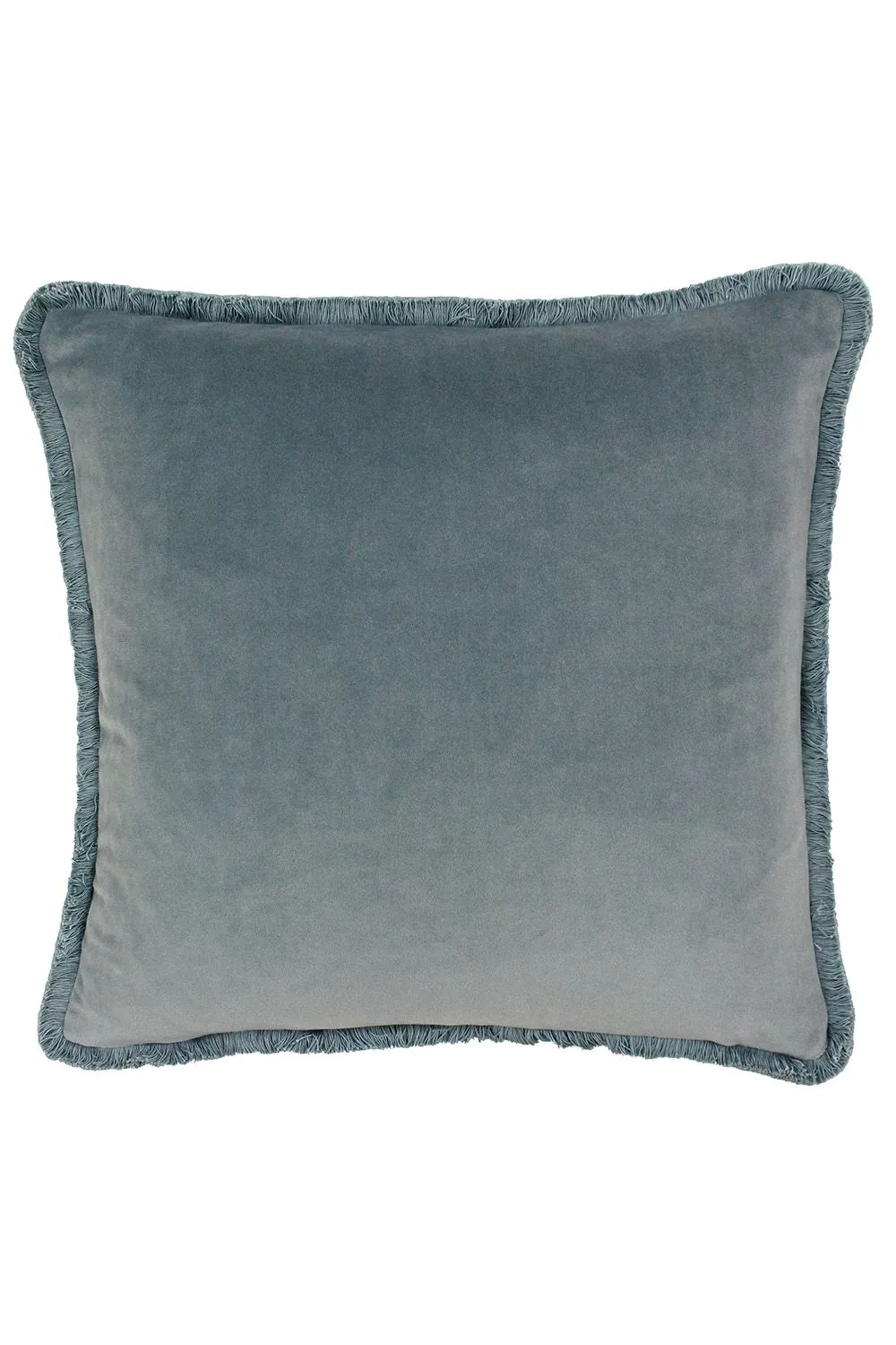 Paoletti Freya Fringed Soft Velvet Cushion in Blue