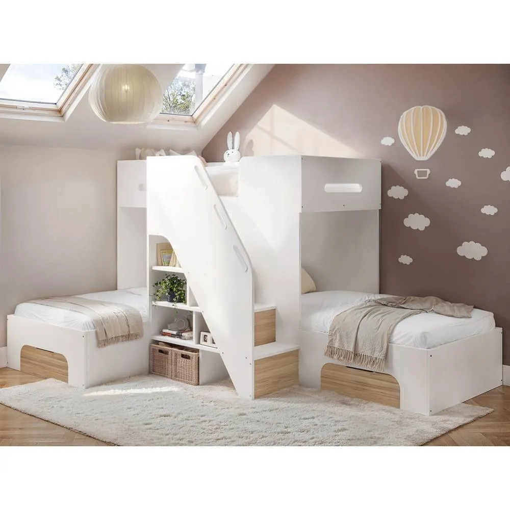 Flair Mason Staircase Triple Sleeper Bed with Storage in Light Oak