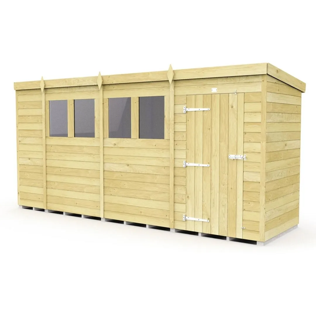 Buttercup Farm 14 x 4 Feet Pent Shed - Single Door W/ Windows - L118 x W417 x H201 cm in Brown