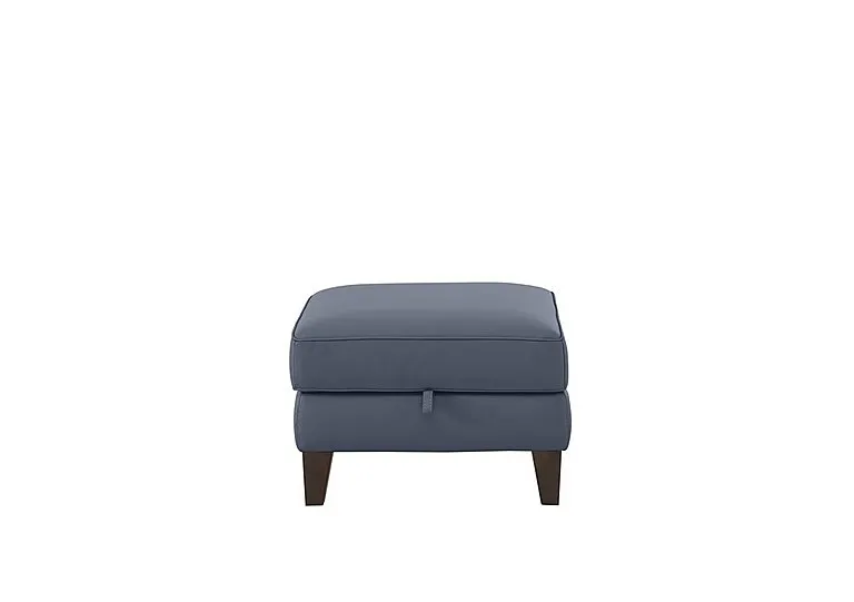 Brondby Leather Storage Footstool - BV Ocean Blue