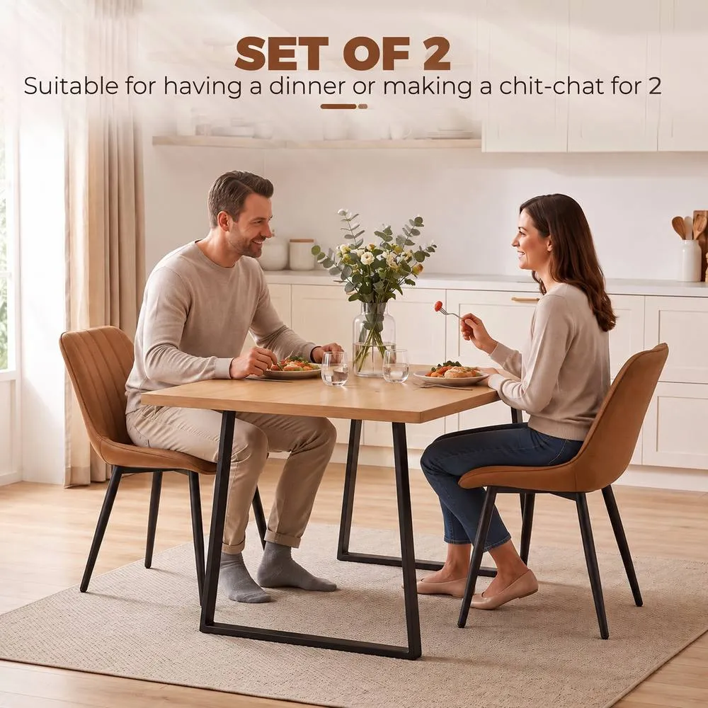 HOMCOM Faux Leather Upholstered Kitchen Chairs with Metal Legs, Brown 4