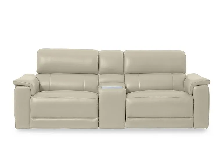 Genius Leather 3 Seater Power Recliner Media Sofa with Power Headrests, Power Lumbar and Heated Seats
