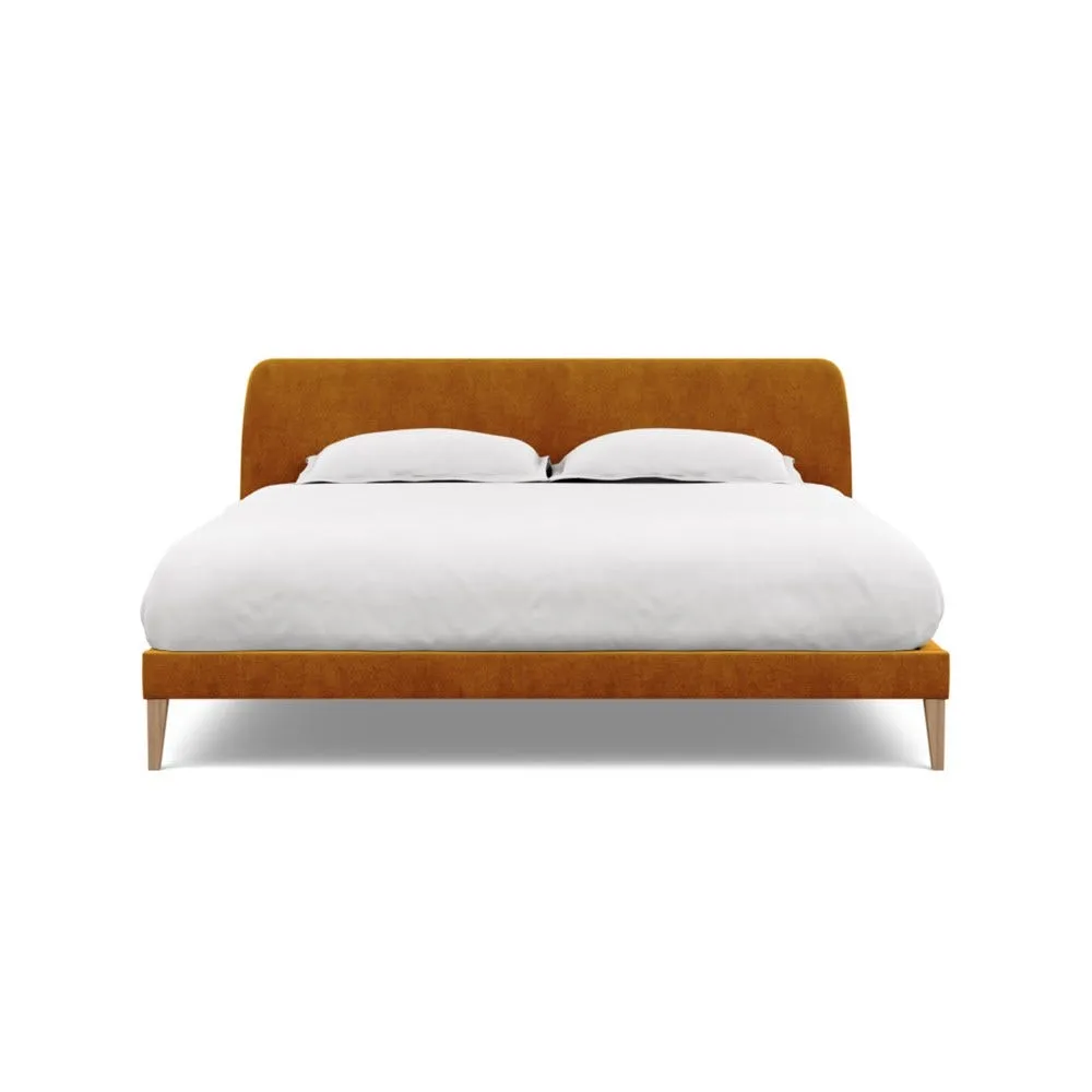 Heal's Wallis Bedstead Super King Smart Luxe Velvet Cognac Walnut Feet