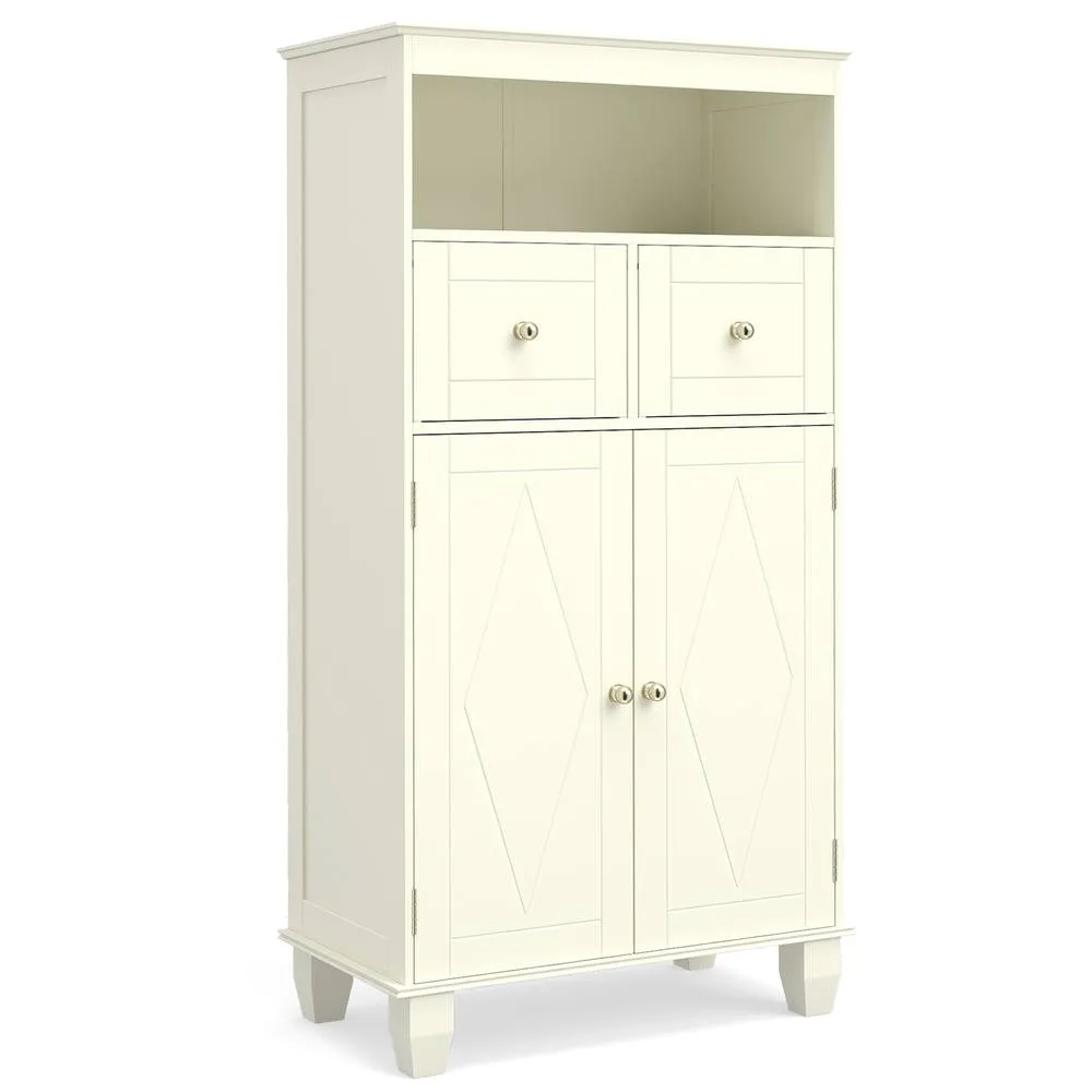 Costway Bathroom Floor Storage Cabinet Modern Storage Organizer w/Drawers in Beige 4