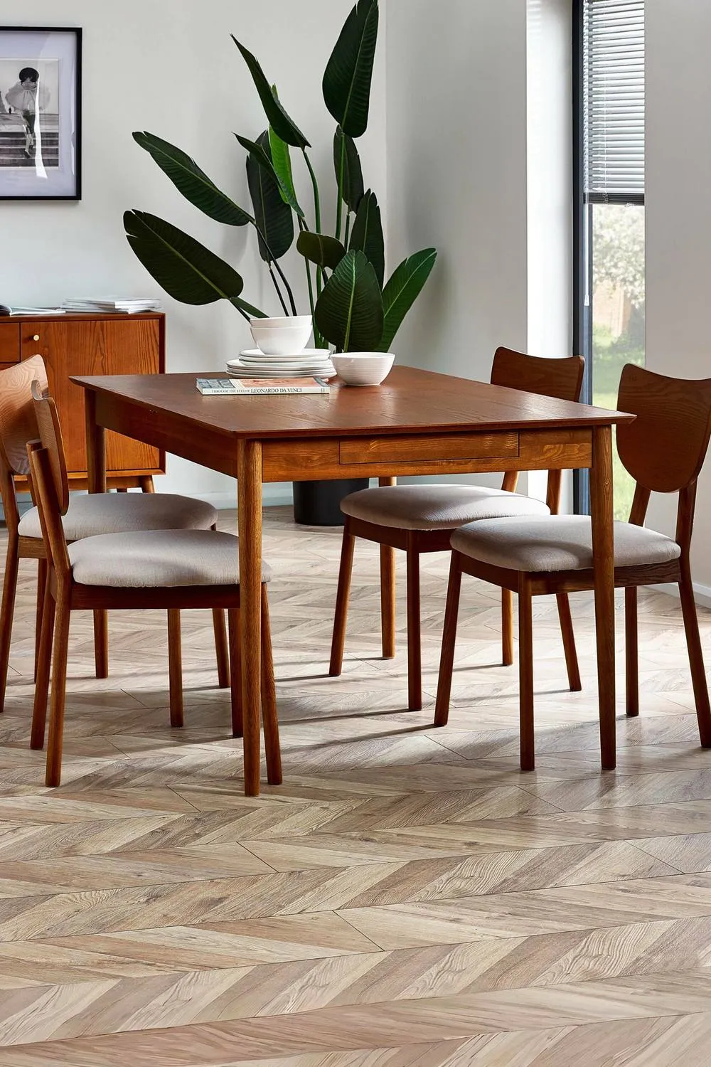 Julian Bowen Lowry Rectangular 4-6 Seater Dining Table with 2 Drawers in Brown 2