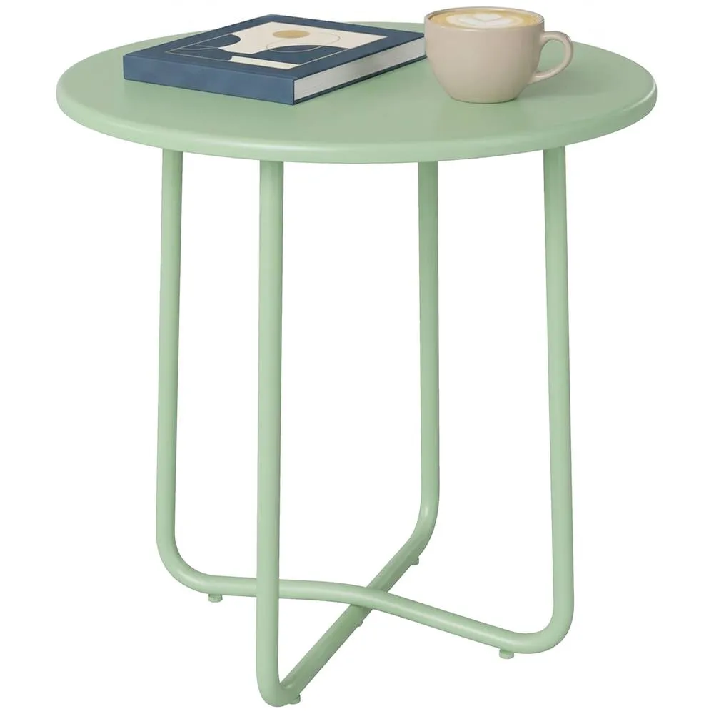 OUTSUNNY Metal Garden Side Table, 48 cm Round Outdoor Table in Green 2