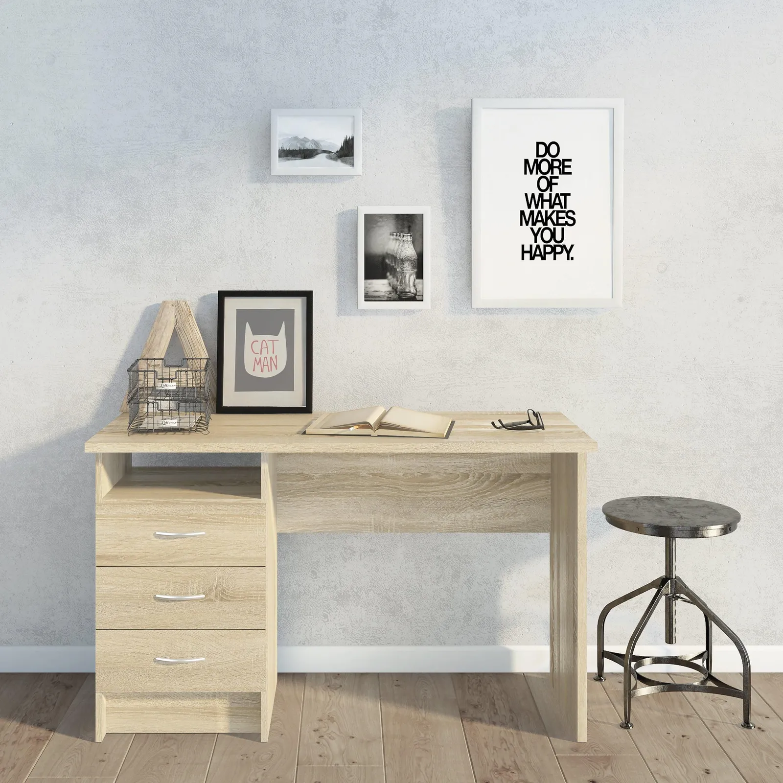 Furniture To Go Function Plus Desk 3 Drawers in Light Oak 4