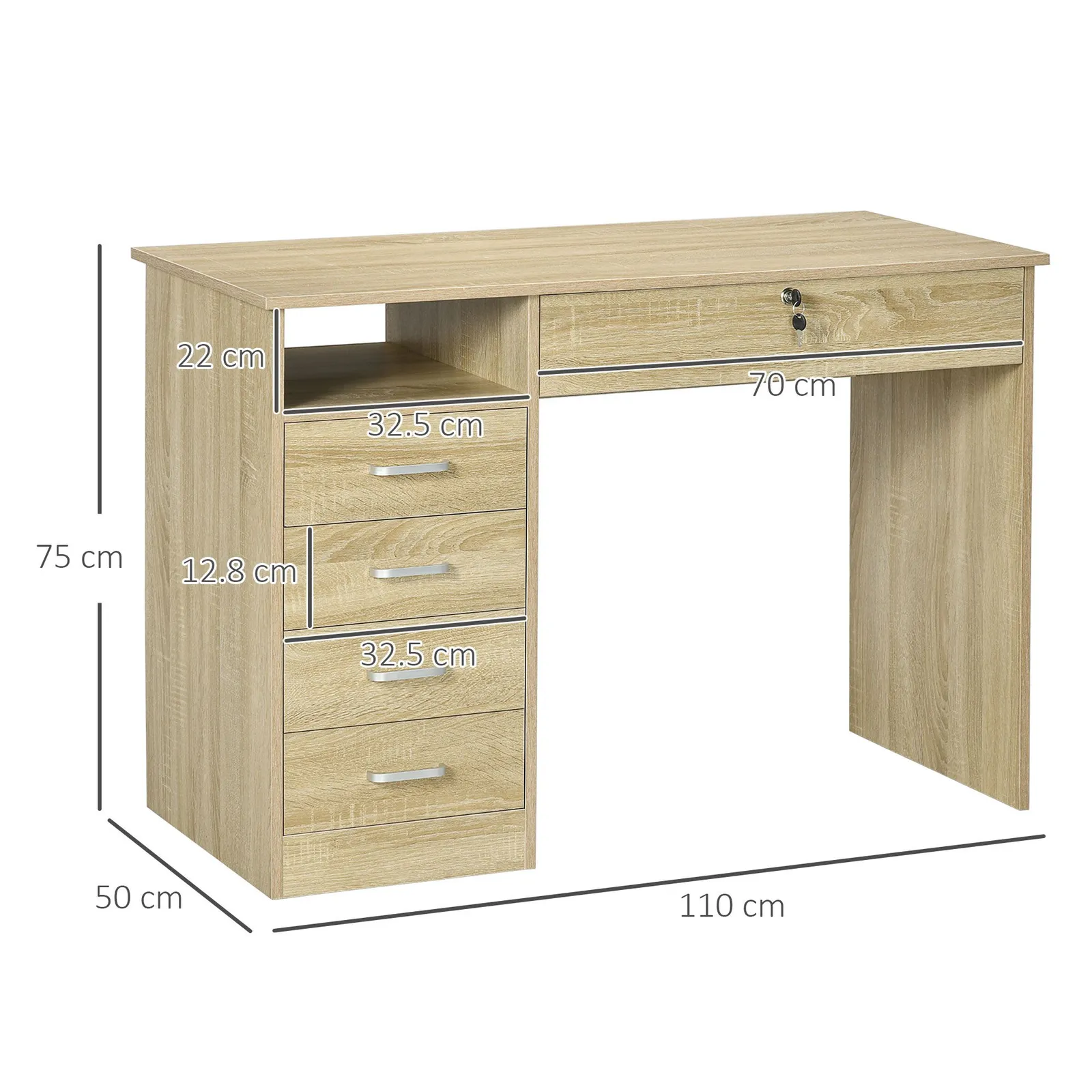 HOMCOM Computer Desk Writing Desk with Five Drawers for Home Office in Brown 3
