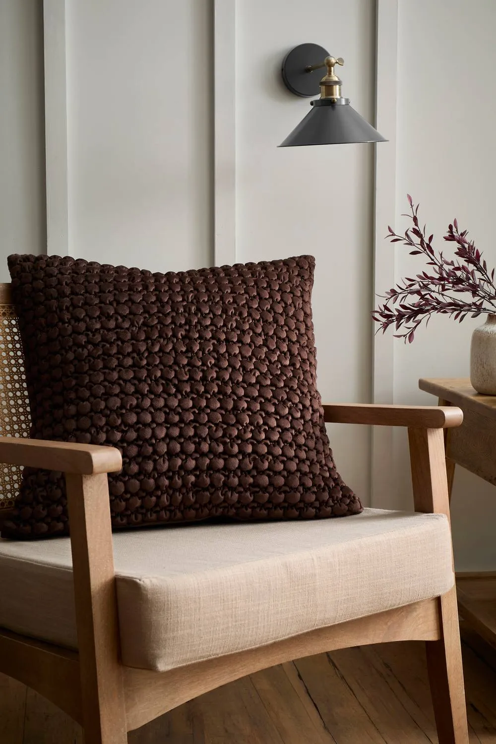 Appletree 'Bobble' Velvet Filled Cushion in Chocolate