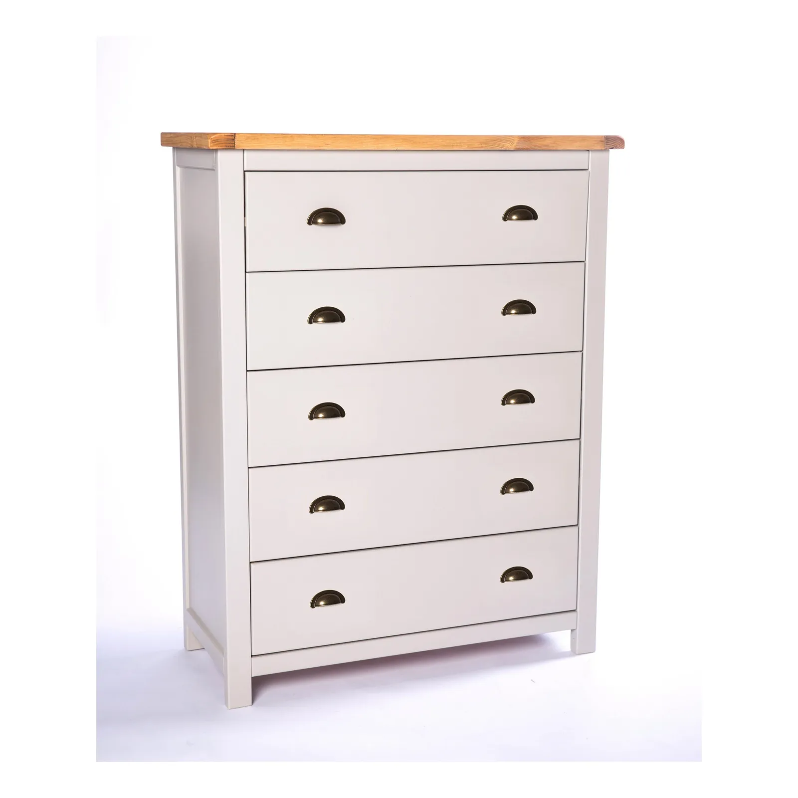 Cabinet Bits Argenta 5 Drawer Chest of Drawers Brass Cup Handle in Light Grey