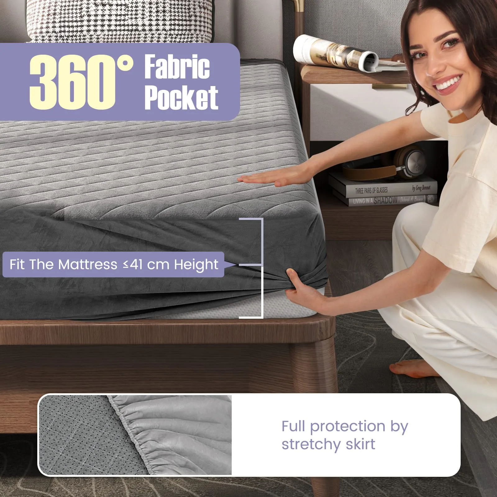 Costway Super King Size Mattress Protector Super Soft Velvet Mattress Topper in Grey 3