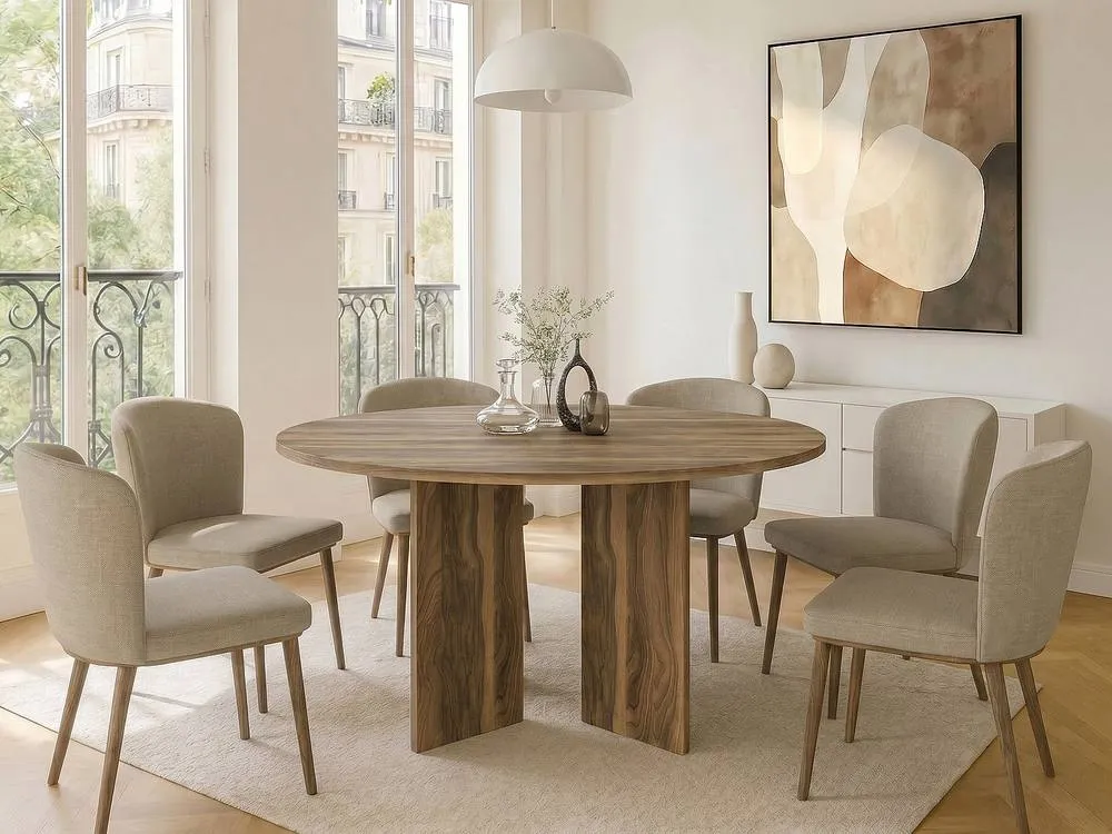 Vente-unique 6 - Seater Round Dining Table - Dark Oak TOPANIA in Walnut