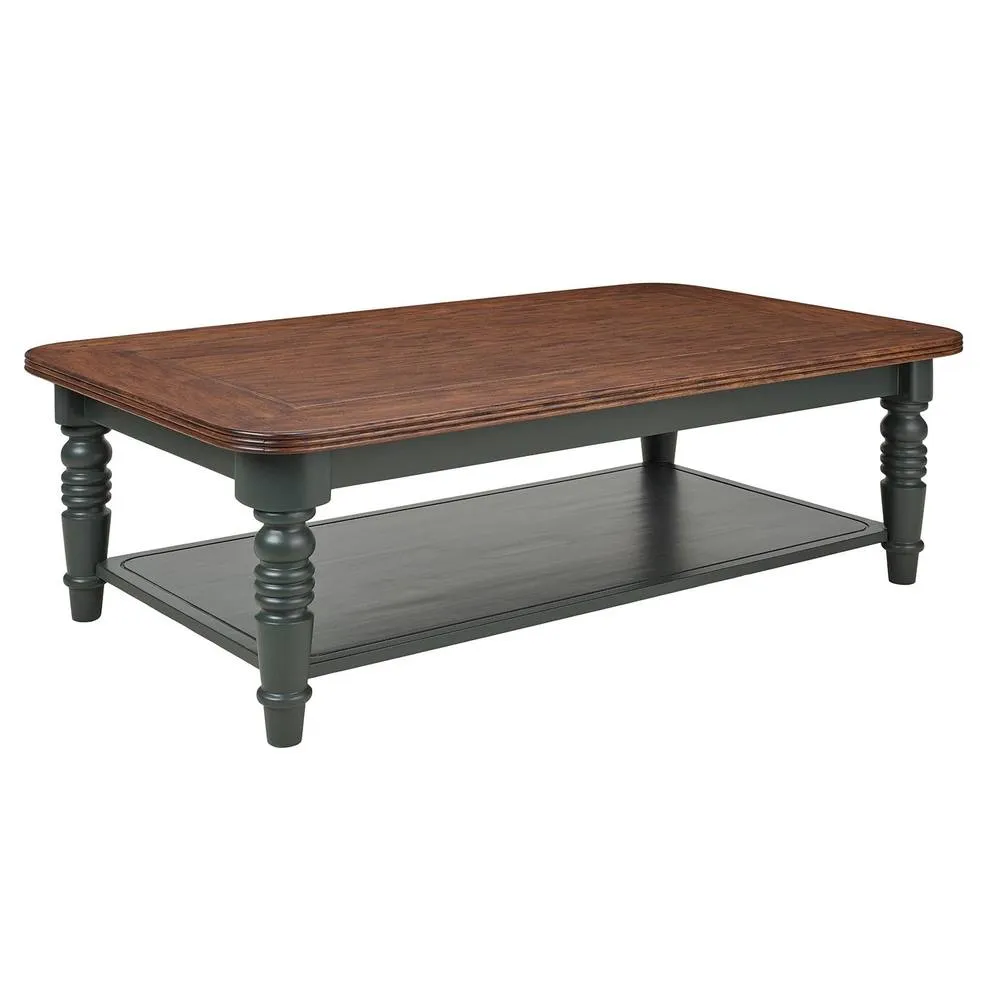 Statement Furniture Queensbury Coffee Table with Oak Top in Bottle Green