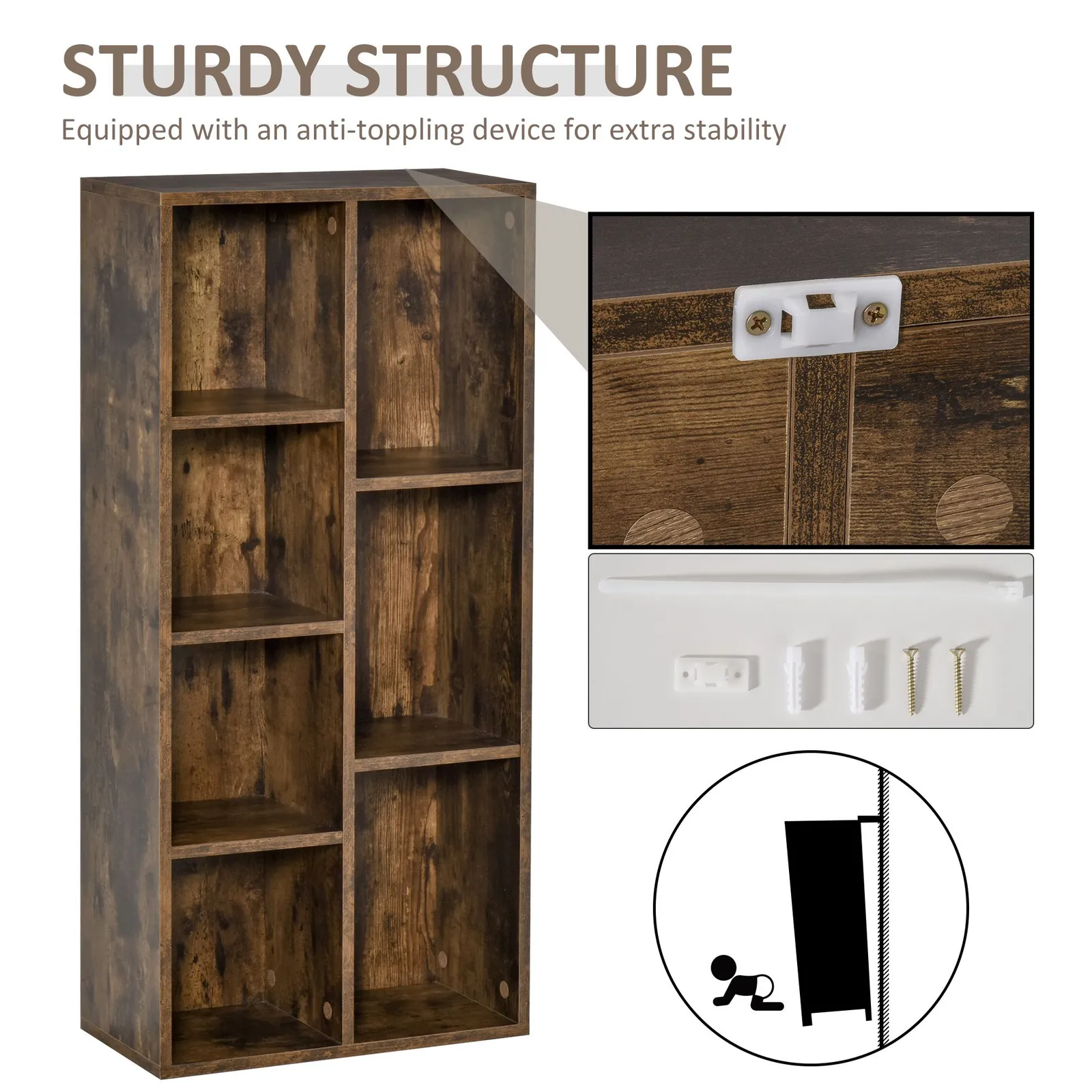 HOMCOM Bookcase Modern Bookshelf Display Cabinet Cube Storage Home Office in Brown 5