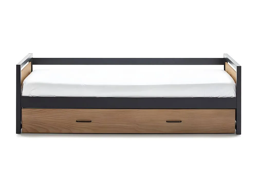Vente-unique Industrial-Style Trundle Bed - 2 X 90 X 190 Cm - MDF, Pine & Metal in Light Oak 5