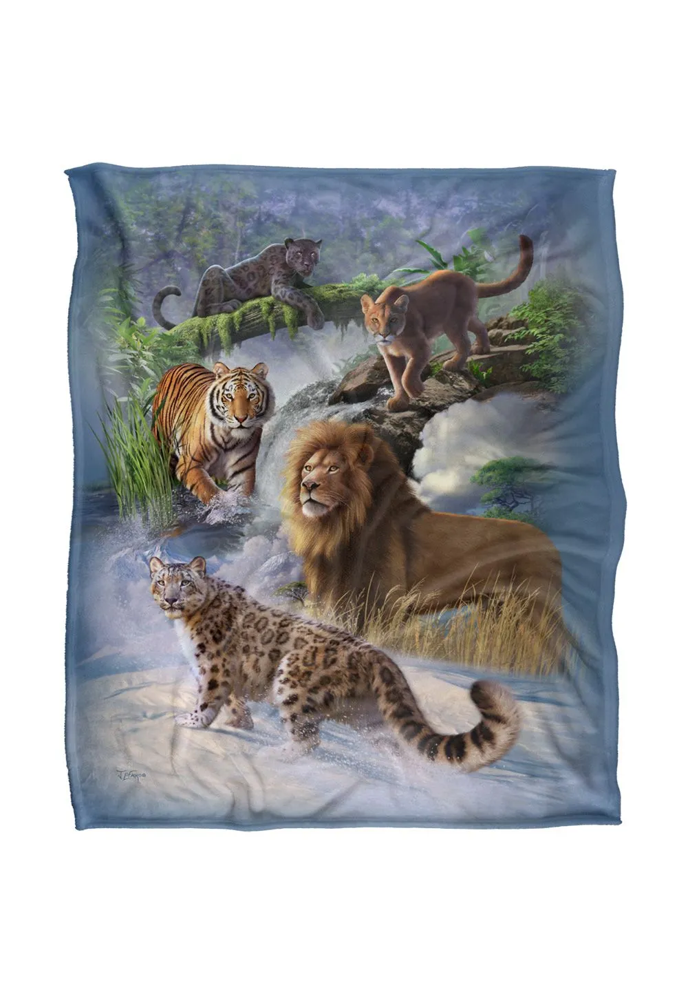 JQ Licensing Jlo Big Cats Lion, Tiger, Leopard, Cougar Silky Touch Super Soft Throw Blanket 152 X 127 cm in White