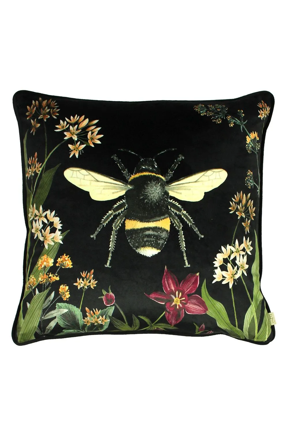 Evans Lichfield Midnight Garden Bee Printed Cushion in Black