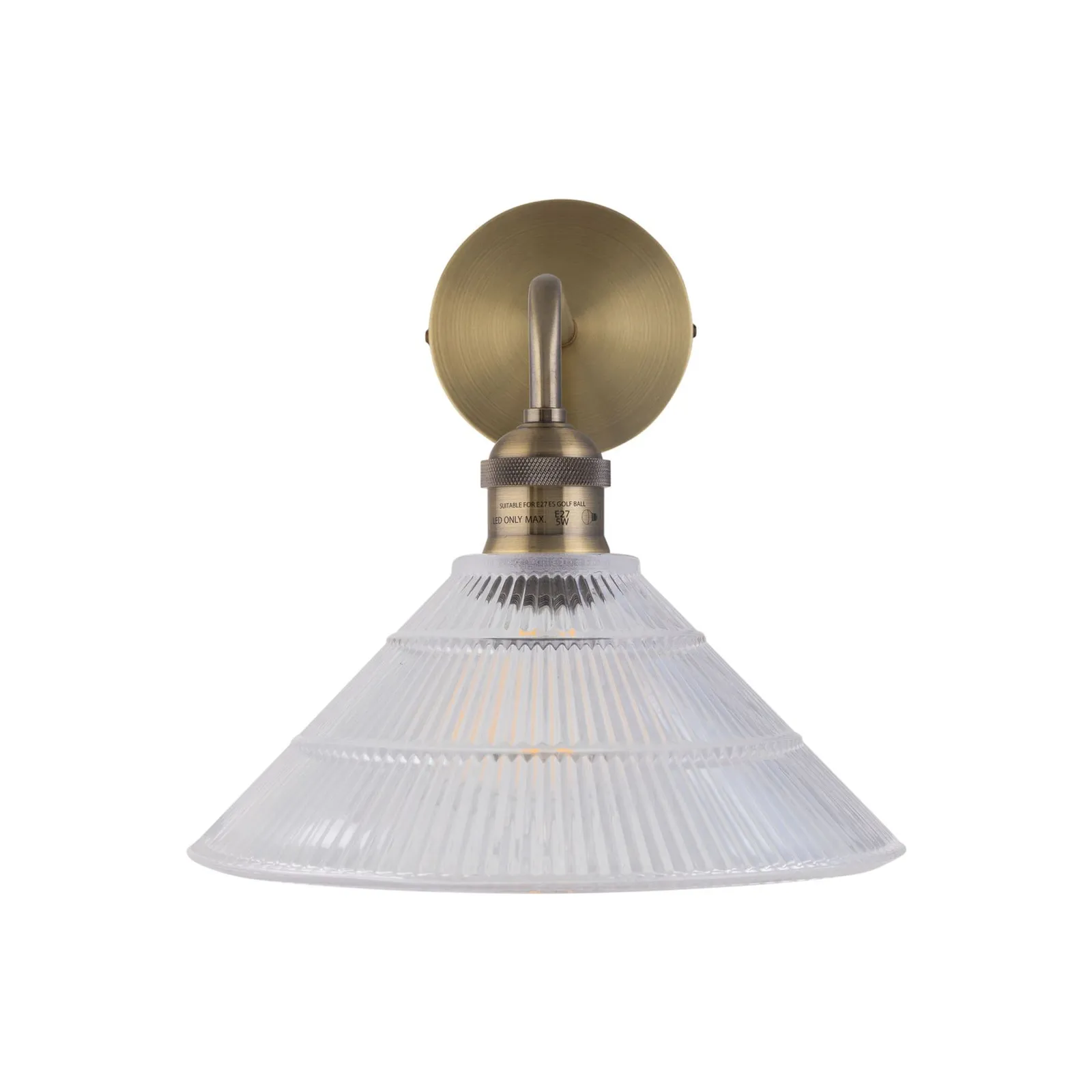 First Choice Lighting Isaac - Antique Brass Wall Light with Fluted Glass Shade in Gold 2