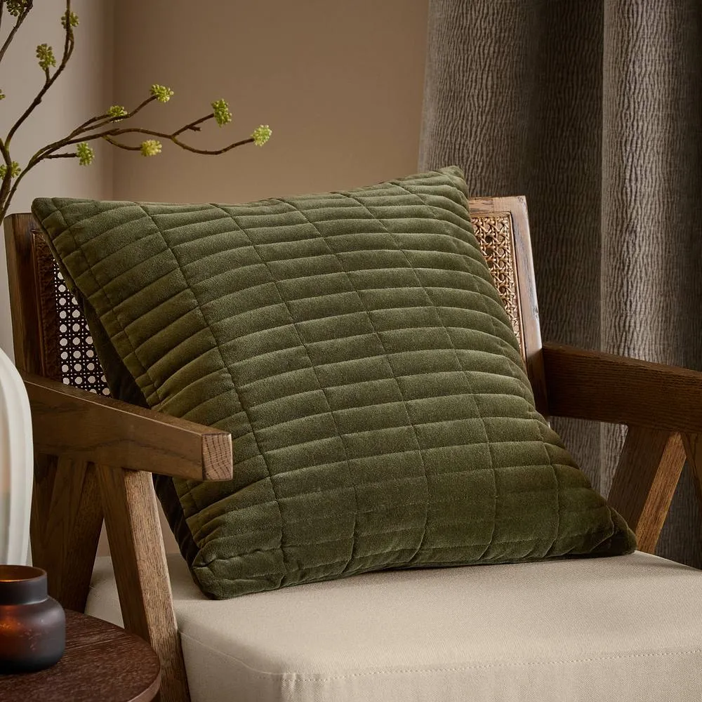 Yard Dales Quilted 100% Cotton Velvet Cushion in Green 1