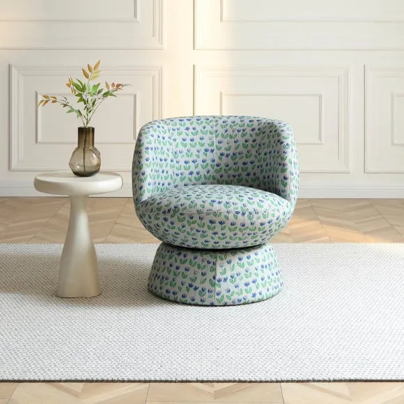 Tulip Floral Print Curved Swivel Accent Chair 2