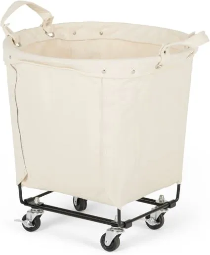 Dennie Canvas Round Laundry Cart, Black & Cream