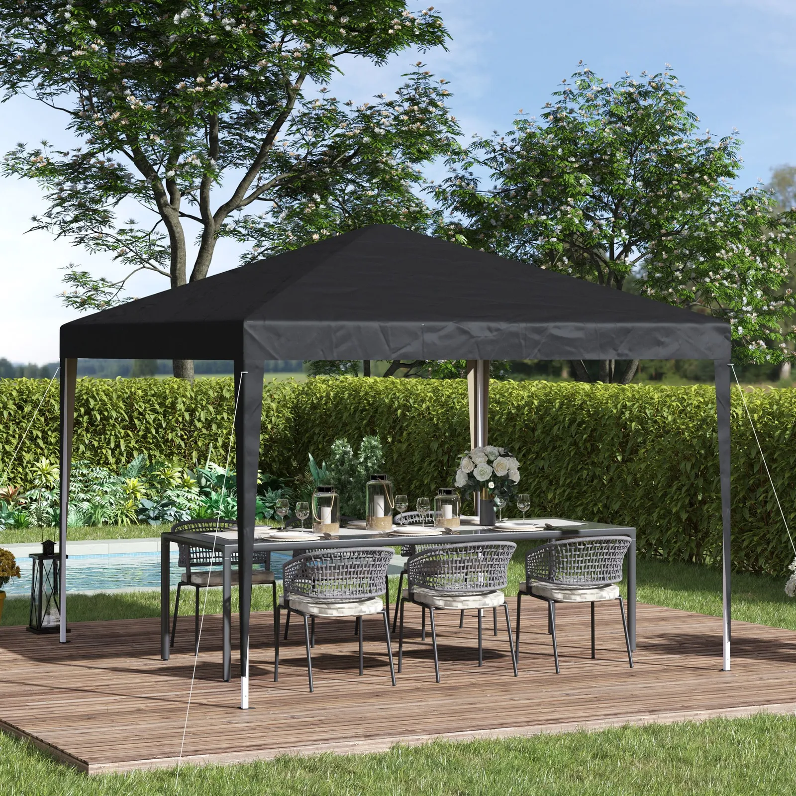 OUTSUNNY 3 x 3M Garden Pop Up Gazebo Height Adjustable Marquee Party Tent Wedding Canopy with Carrying Bag in Black 1