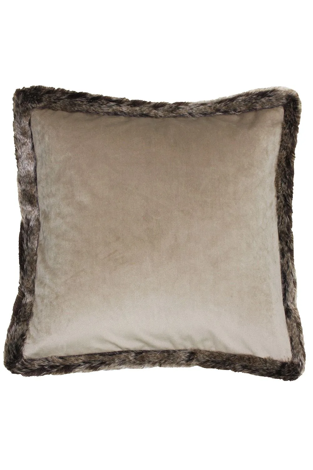 Paoletti Kiruna Faux Fur Trimmed Soft Velvet Cushion in Taupe