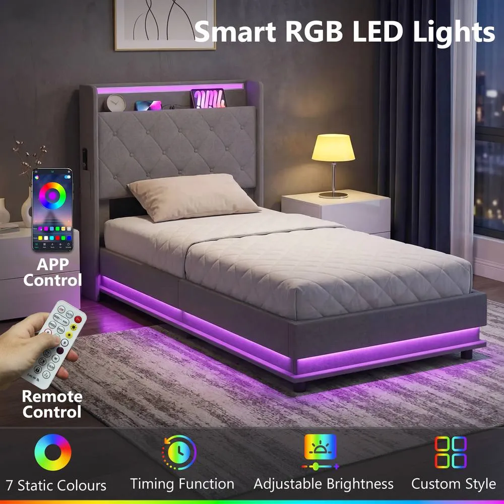 HOMCOM Lift up Storage Bed Frame with RGB LED Lights, 90 x 190cm, Dark Grey 5