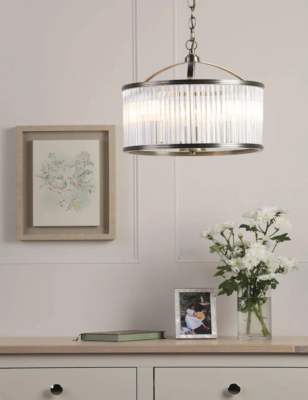 Laura Ashley Sutton Metal & Glass 3 Light Pendant Light Antique Brass