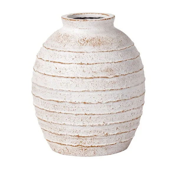 Ribbed White Wash Fibrestone Decorative Vase 4