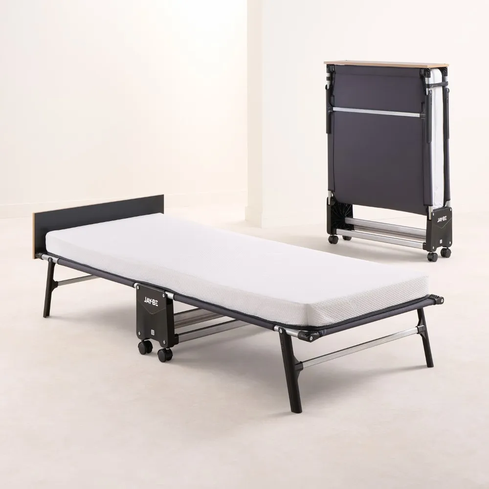 Jay-Be – Single - Rollaway Folding Bed with Memory Mattress – White/Black – Metal/Fabric – 3ft 1