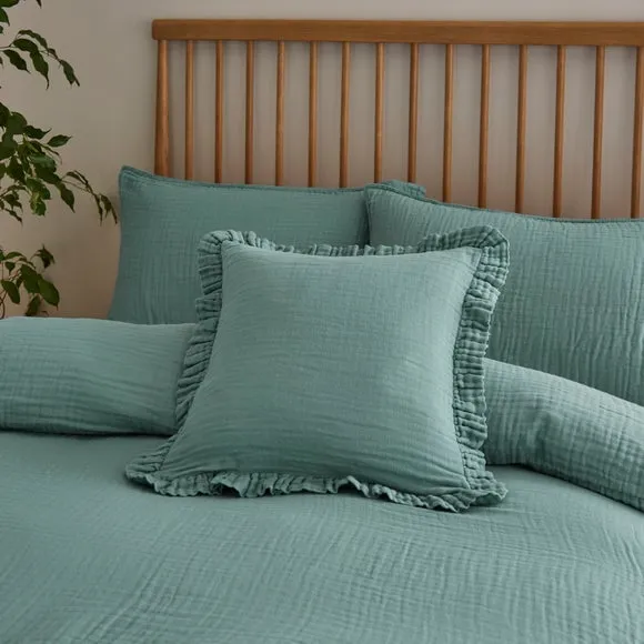 Cotton Muslin Frilled Cushion Cover