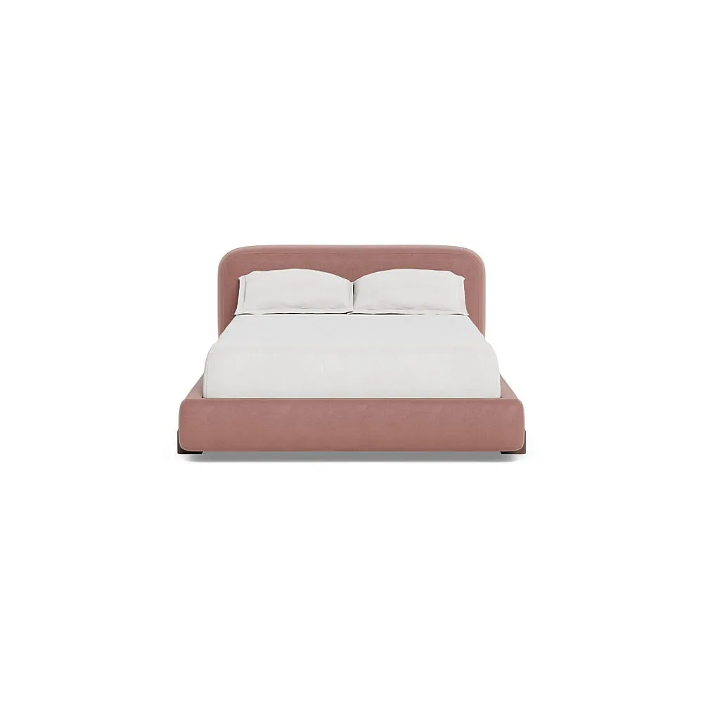 Heal's Nuvola Double Bed Smart Luxe Velvet Dusky Pink Walnut Stained Oak Feet 2