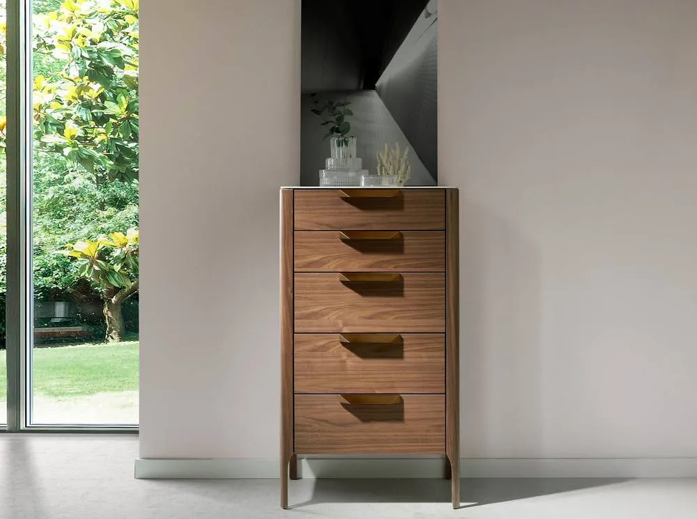 Angel Cerda Walnut Veneer Chiffonier with Marble-Look Glass Top in Brown 3