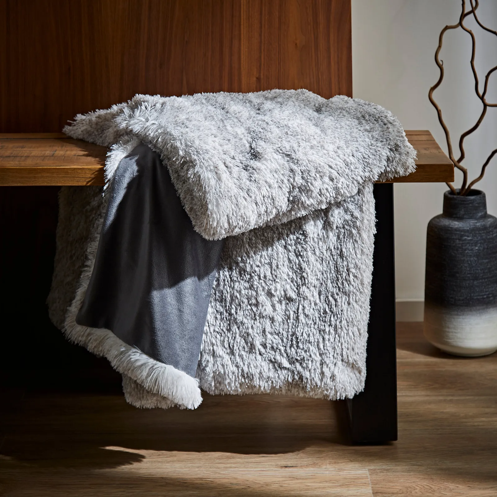 Heather Tipped Faux Fur Grey Throw Grey