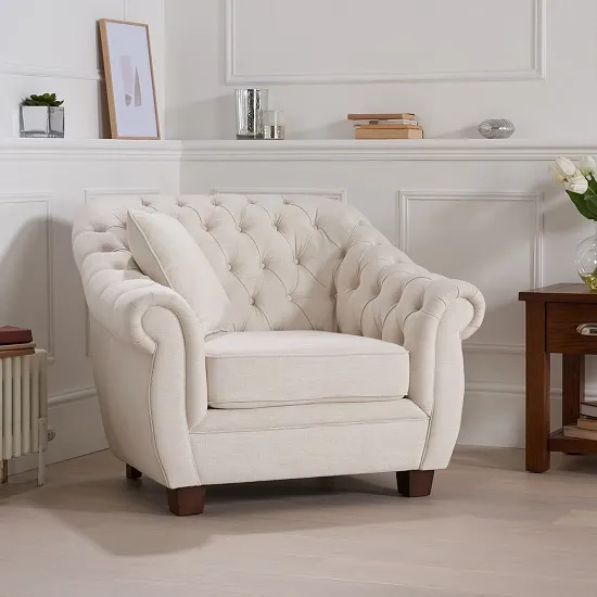 Sylvan Chesterfield Style Fabric Sofa Chair In Ivory