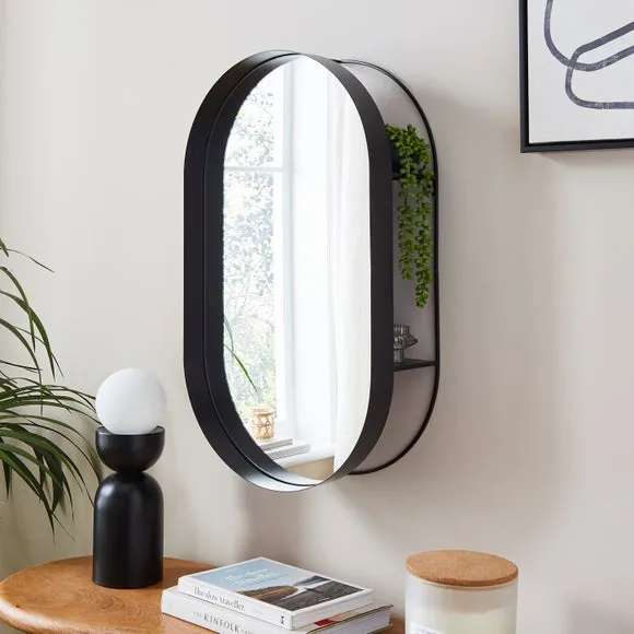 New York Oval Wall Mirror with Shelves