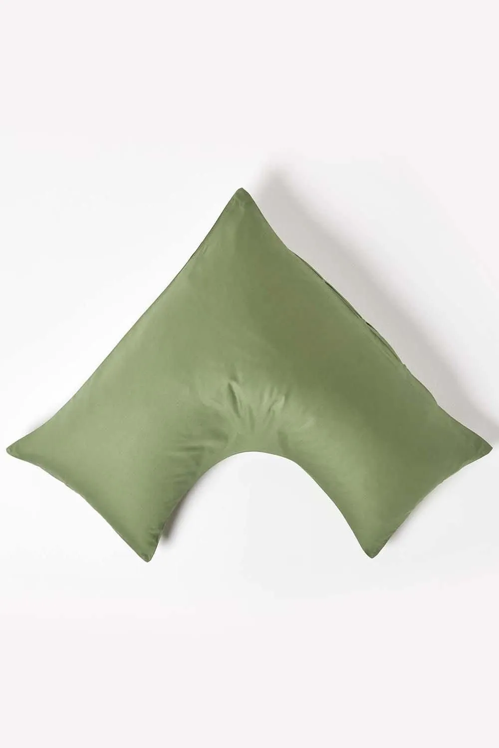 Homescapes V Shaped Pillowcase Sateen Cotton 400 Thread Count in Green
