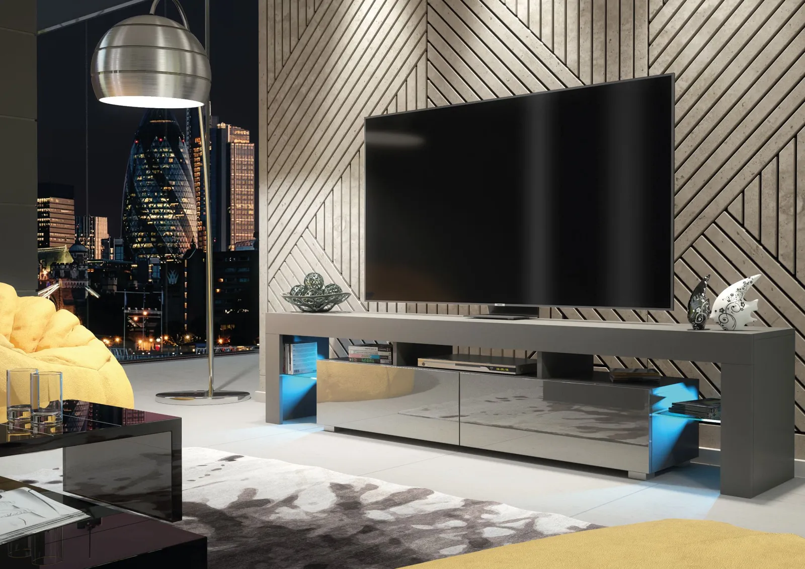 Creative Furniture Nova TV Unit 200cm - A Spacious & Modern Cabinet with Gloss Doors & LED Lights in Dark Grey 5