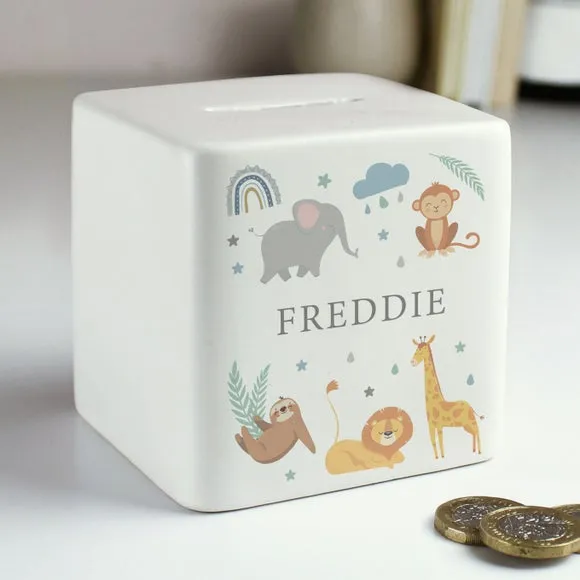 Personalised Safari Animals Ceramic Money Box 3