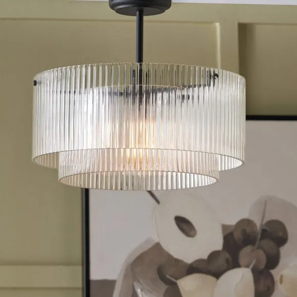 Pacific Lifestyle Clara Ribbed Glass Metal Round Pendant Fitting