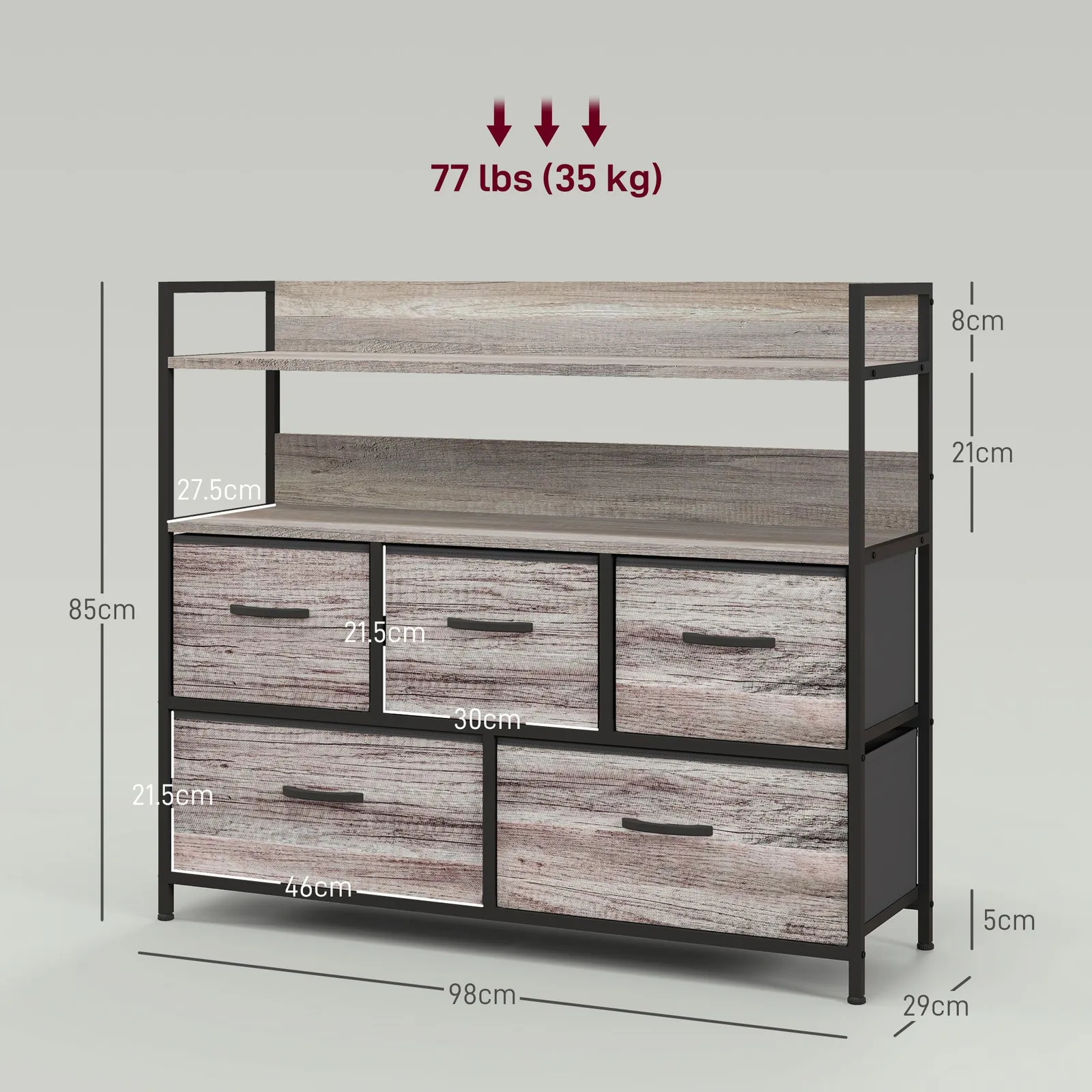 HOMCOM Bedroom Chest of Drawers 6 Drawer Dresser w/ Shelf, Grey Wood Effect 3