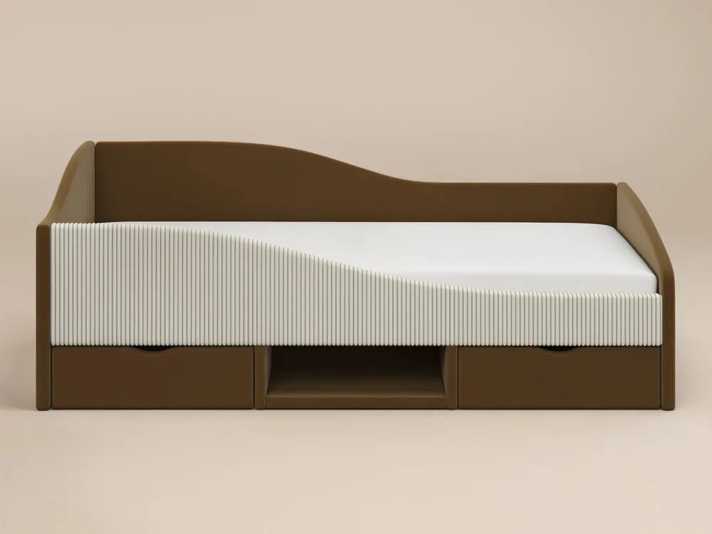 Flair Aubrey Velvet Storage Low Sleeper Bed with Beige Cord in Brown 4
