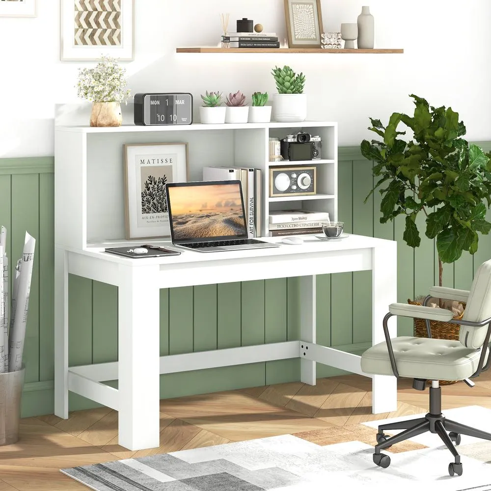 Costway Wooden Computer Desk Home Office Laptop PC Desk w/ Hutch in White