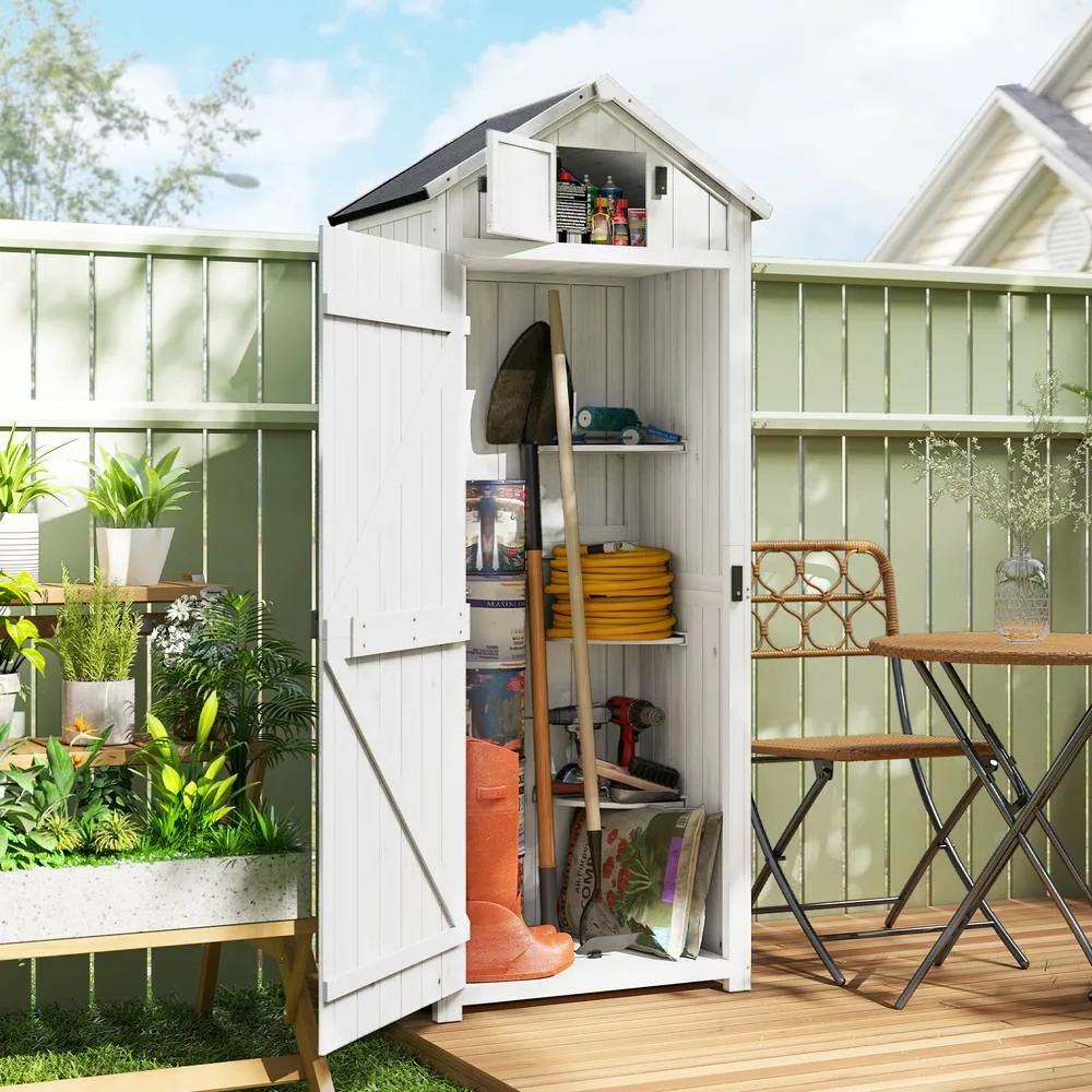 OUTSUNNY Wooden Garden Storage Shed Tool Storage Box, Light Grey