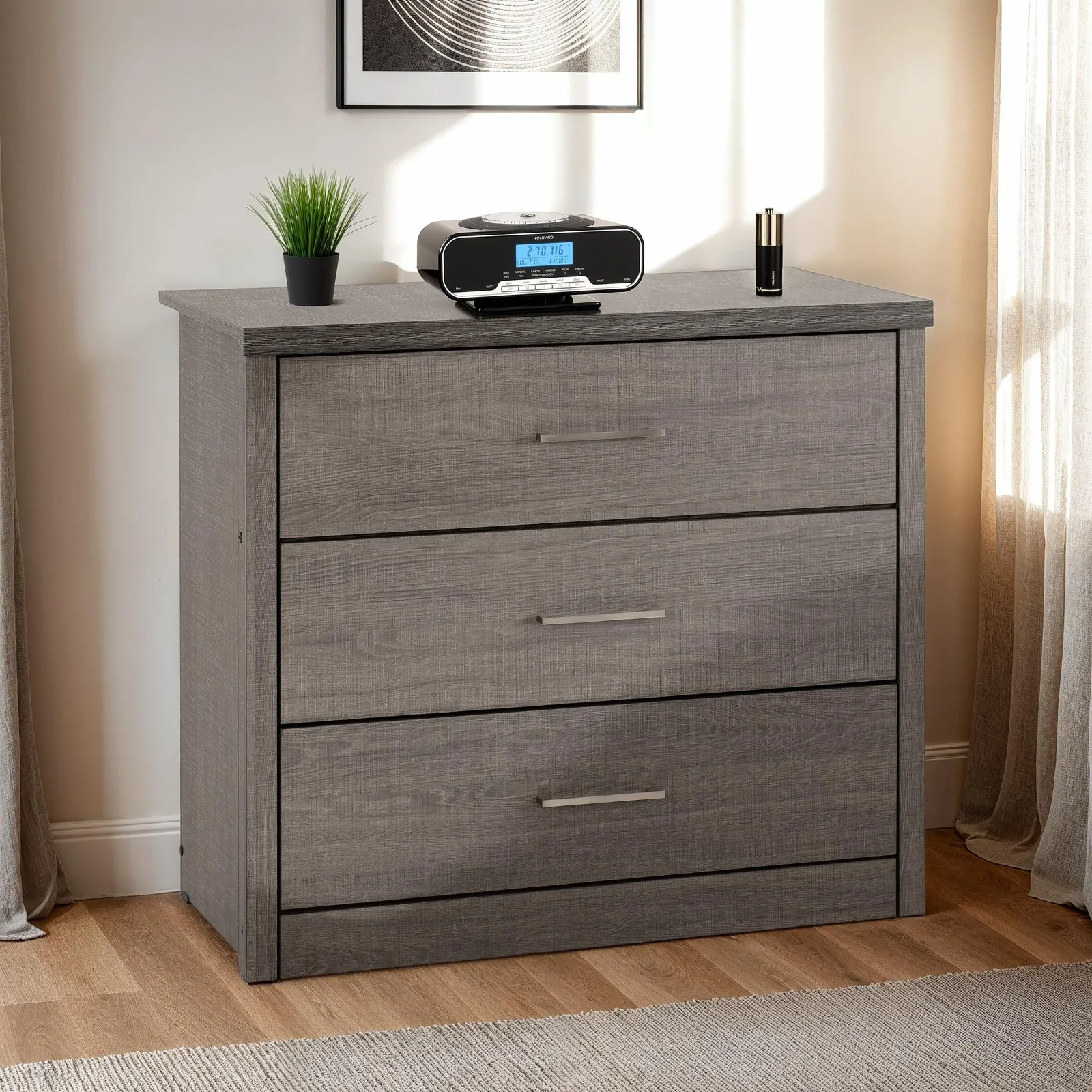 Seconique Lisbon 3 Drawer Chest in Charcoal