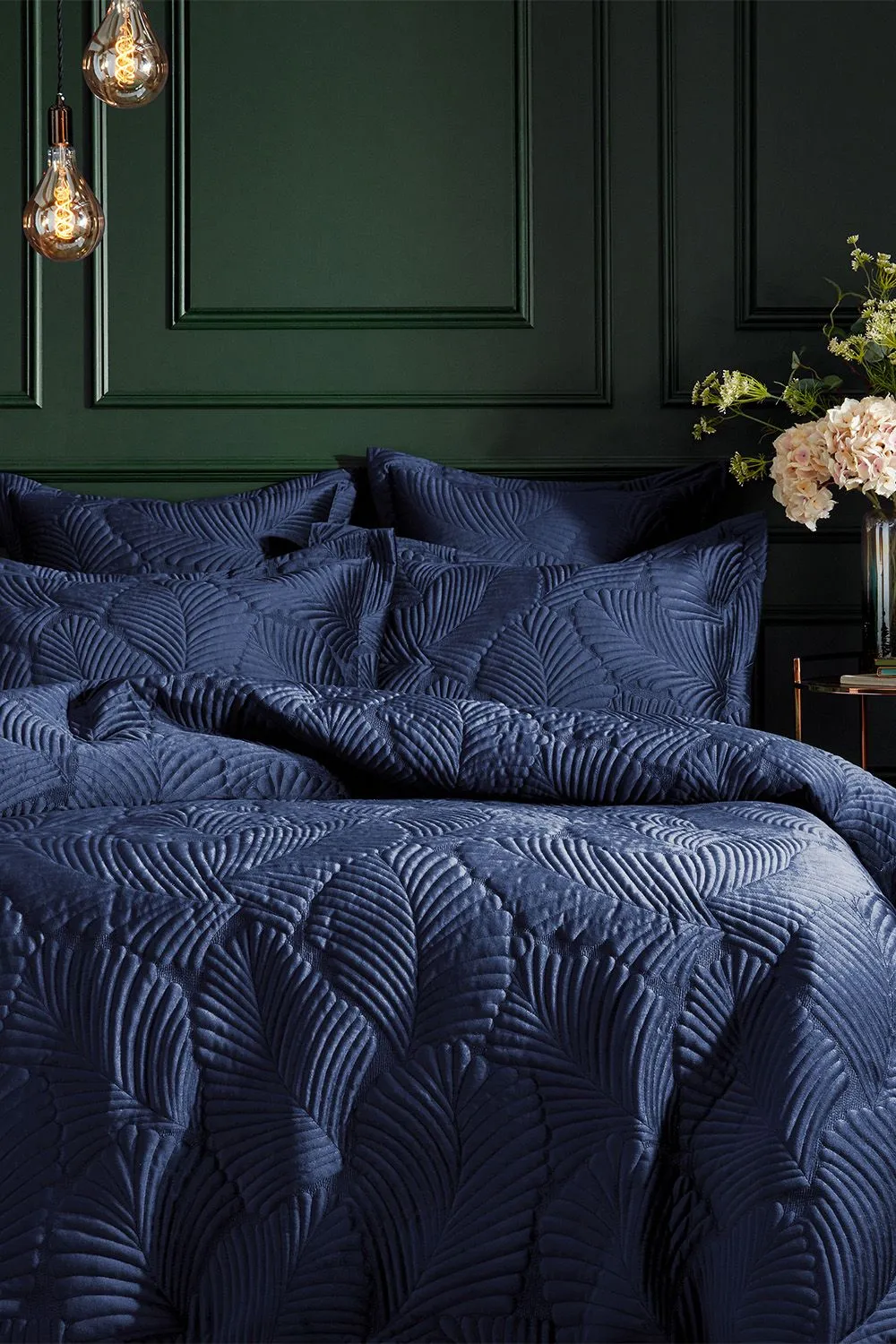 Paoletti Palmeria Quilted Velvet Duvet Cover Set in Navy 1